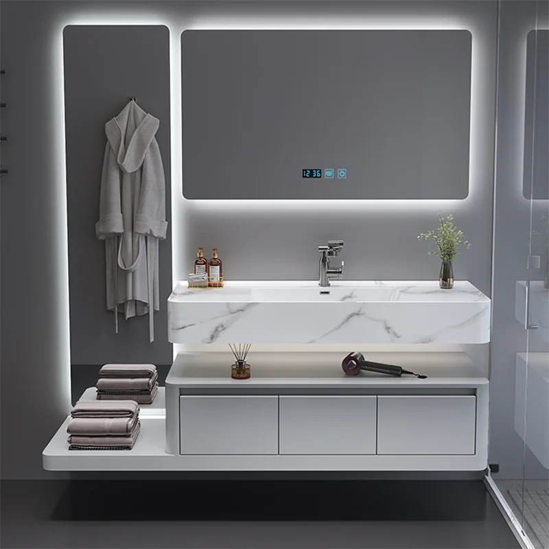 Waterproof Nordic Bathroom Cabinet Mirror European Makeup Storage Bathroom Vanity Toilet White Meuble Salle De Bain Furniture