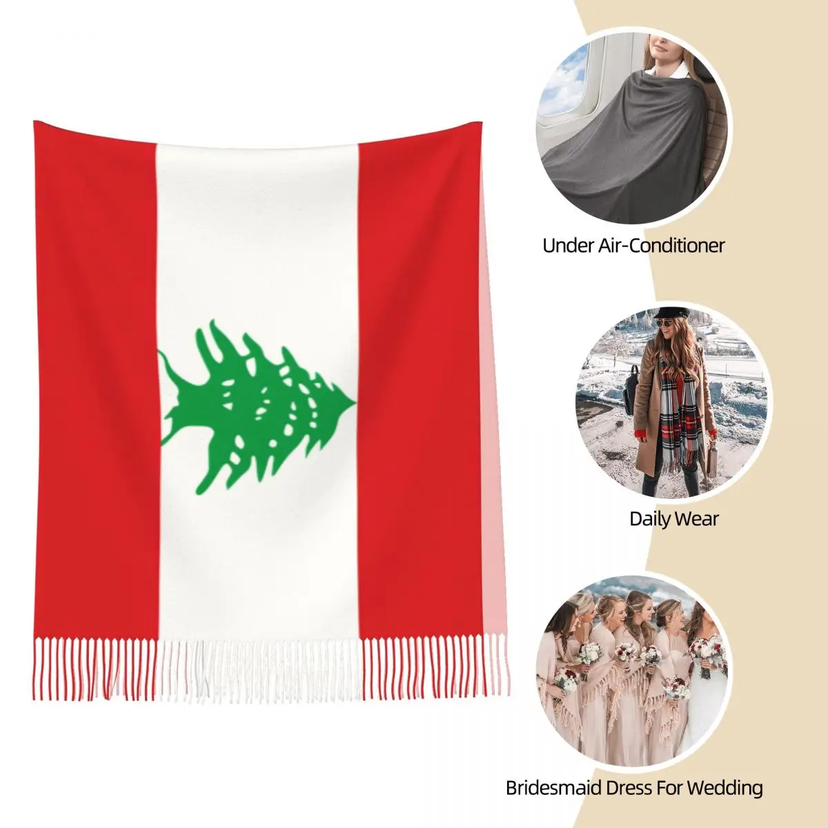 Flag Of Lebanon Scarf for Women Winter Warm Pashmina Shawl Wrap Long Shawl Scarf for Evening Dress