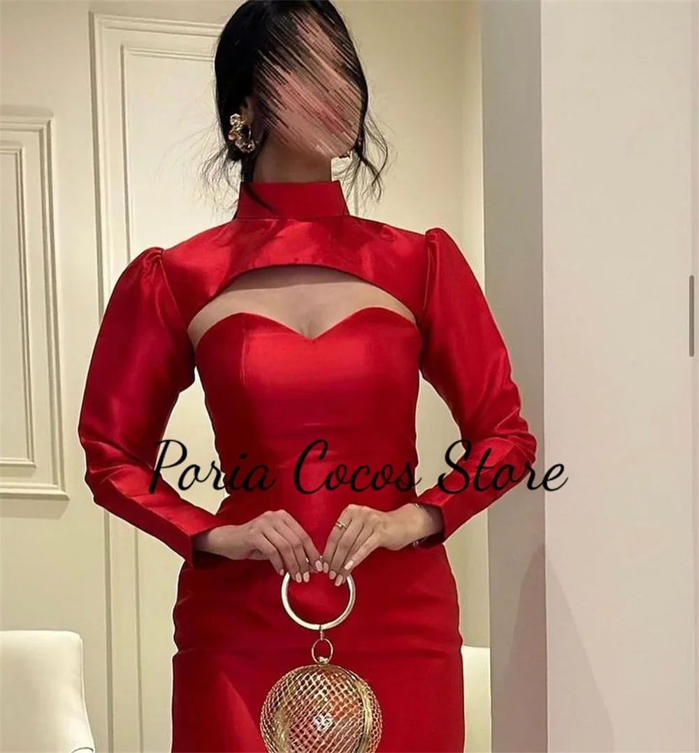 Customized Solid Color Prom Gown for Women High Collar Full Sleeves Ankle-Length Elegant High Quality Evening Party Dresses - Image 3