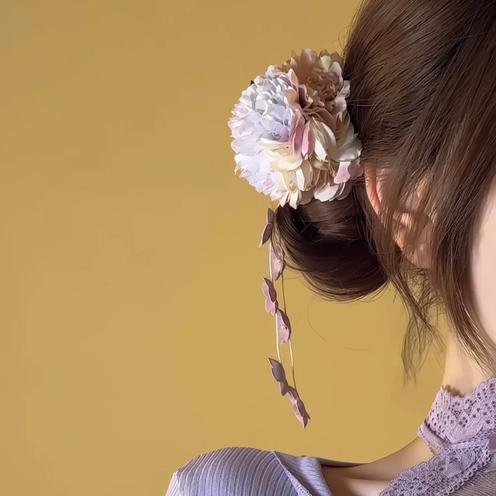 Clip LATERAL de mariposa y flor dulce, pinza para el pelo de hortensia con flecos de estilo chino, tocado Hanfu, Clip de pico de pato con borla de estilo antiguo