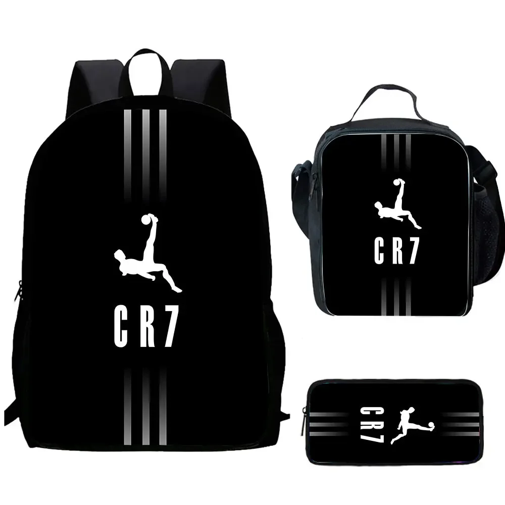 Cartoon C-CR7 Football-Stars Child School Backpack With Lunch Bags Pencil Bags School Bags for Boys Girls Best Gift