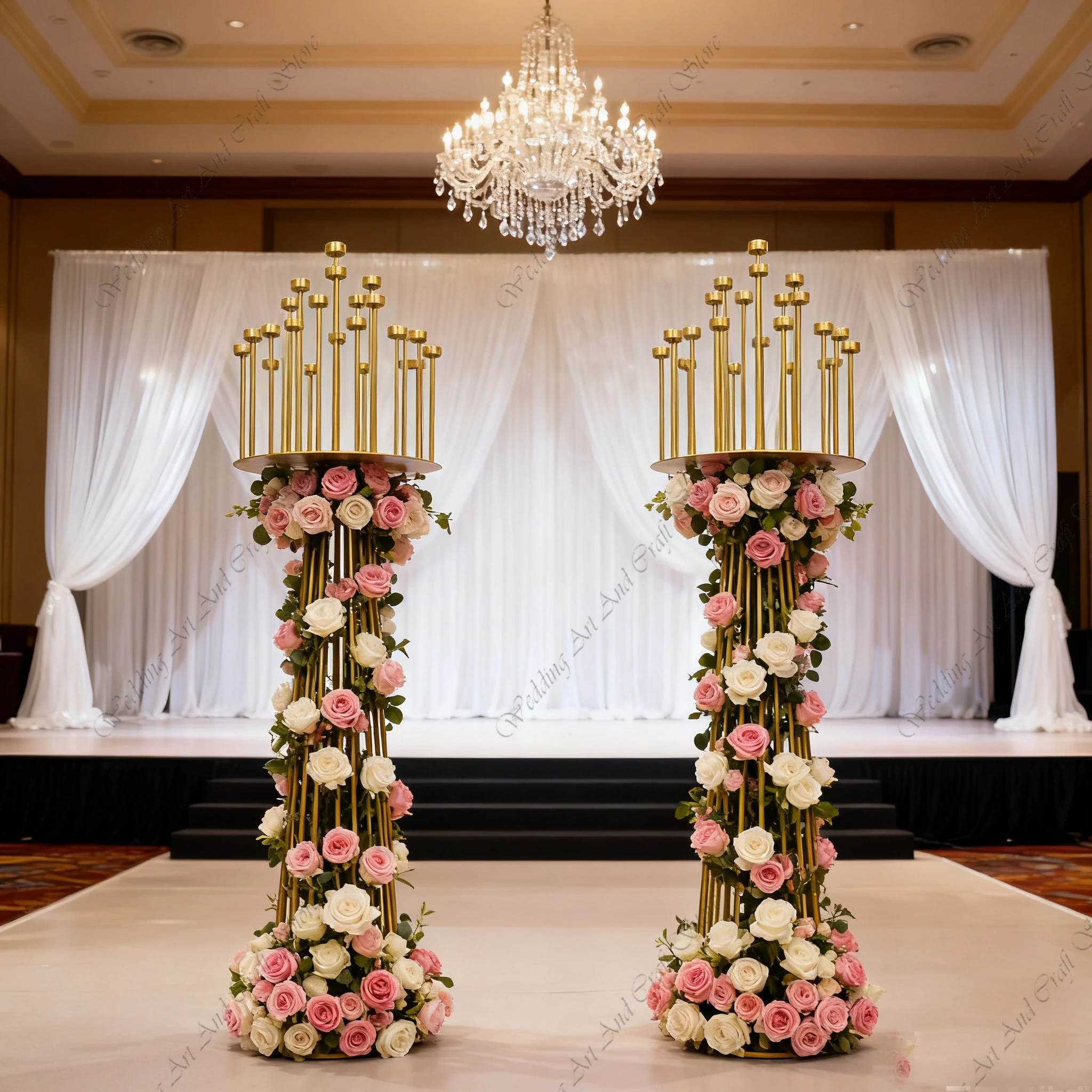 4pcs f30 2m Large Gold Metal Candlestick Flowers Stand Road Lead Walkway Decoration for Weddings & Party Events ivy511