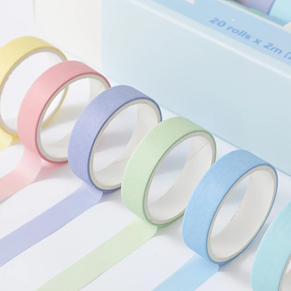 20 Rolls of Macaron Tape, 0.4in Wide, School Supply, Suitable for Art and Craft, Scrapbook, Diary, Notebook, Planner Stationery