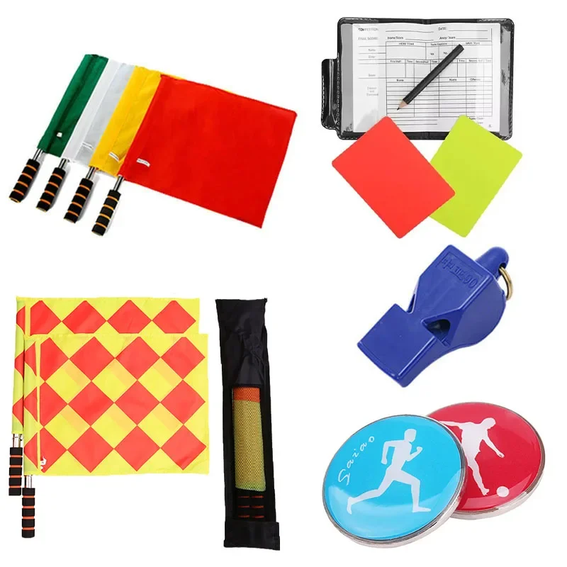 Soccer Referee Flag Coin Cards Whistle Set Professional Football Referee Flag Kit Sport Training Match Set Outdoor Survival Tool