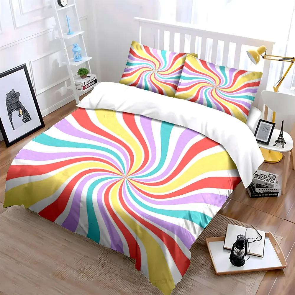 Colorful Abstract Spiral Decor Set Soft Comfortable Duvet Cover Bedding Set Included 1*Duvet Cover & 2*Pillowcases, gift