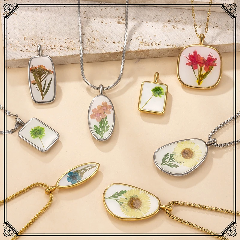 8pcs DIY Mix Stainless Steel Flower Grass Printing Pendant Jewelry Accessories Bracelet Earrings