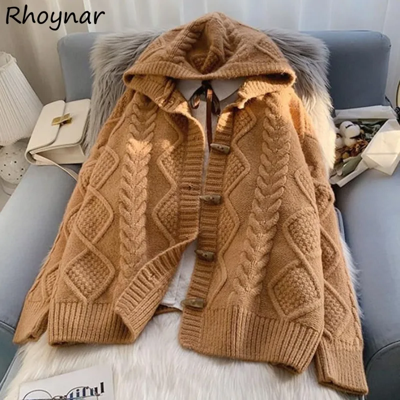 Hooded Vintage Sweater Cardigan Women Girlish Sweet Knitwear Fashion Clothing Korean Casual All-match Кардиган Женский Preppy