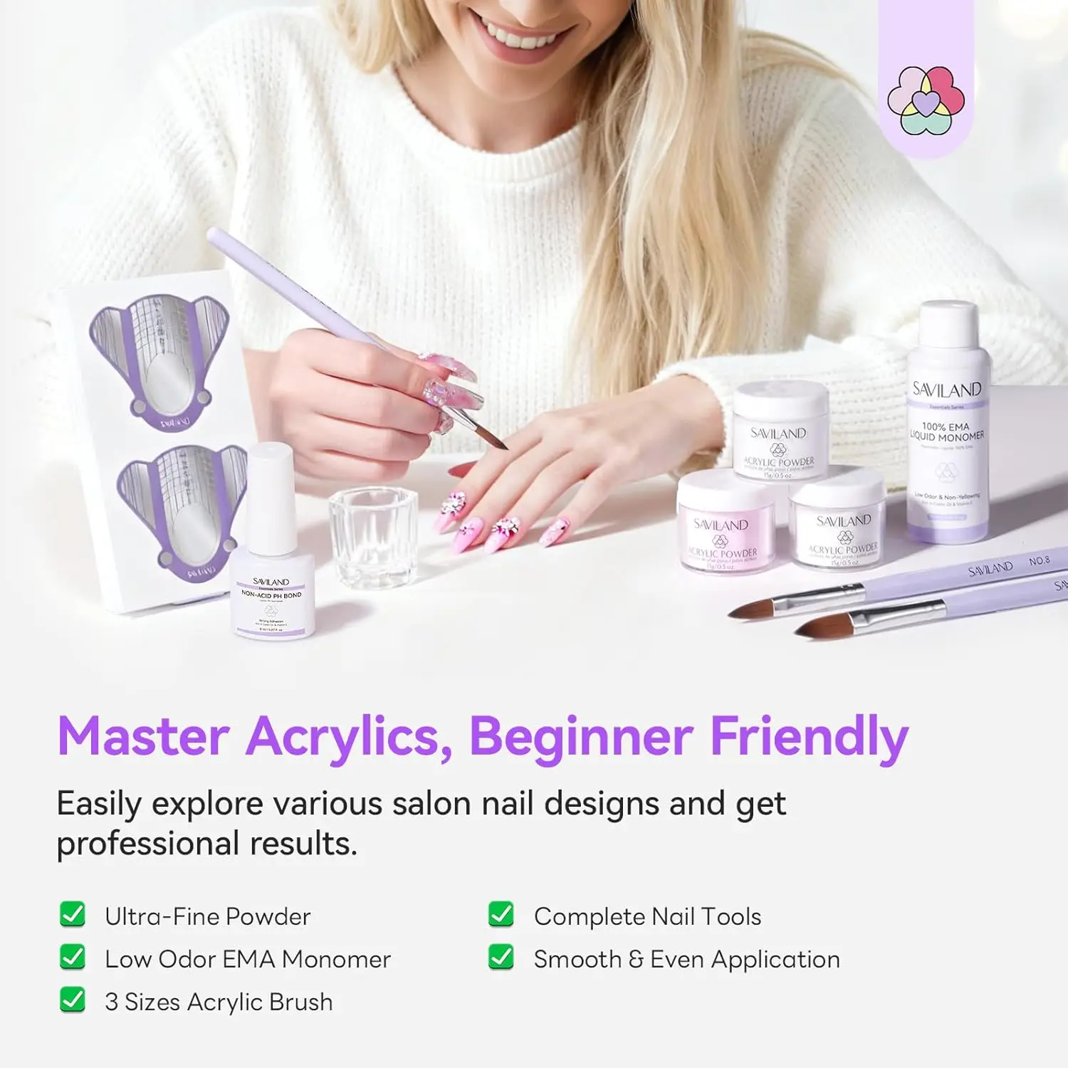 Complete Acrylic Nail Kit for Beginners: All-in-1 Set with Practice Finger, Drill, UV Light & Full Tools - Perfect Gift