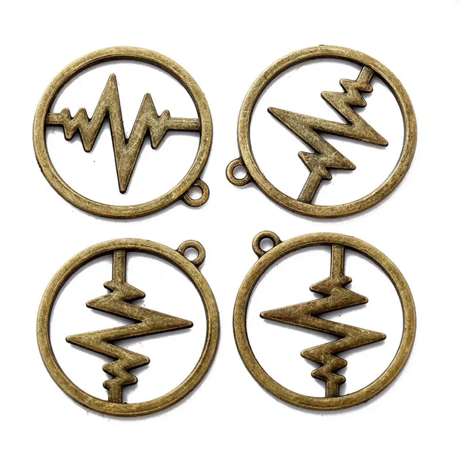 50Pcs Round Pendant Electrocardiogram Blank Frame Bezel  Making 30*25mm F0219