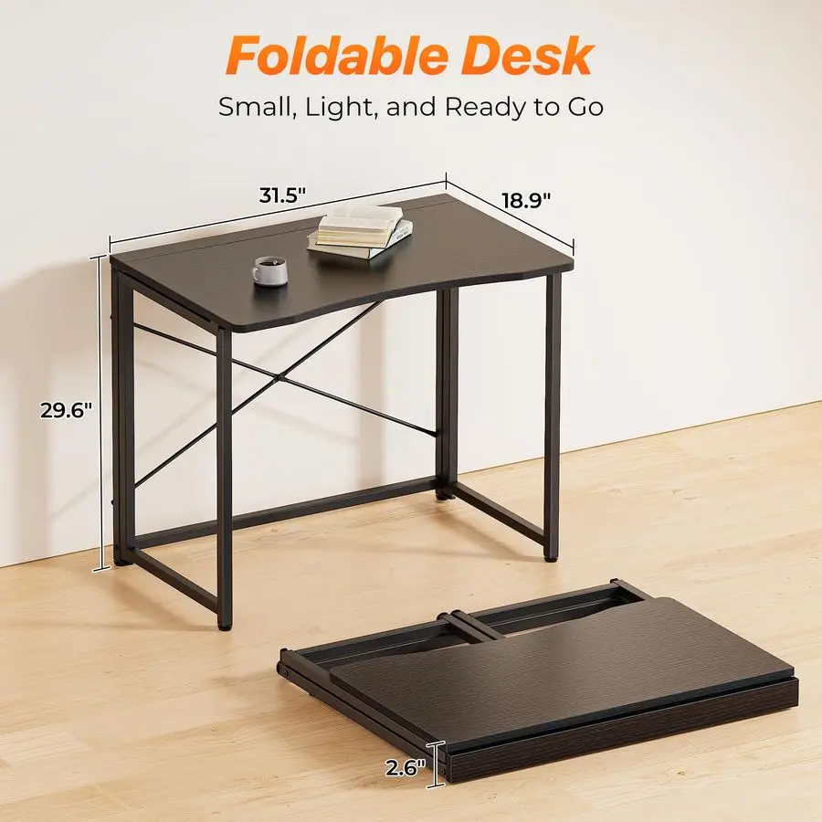 

Folding Desk for Small Spaces, 31.5 Inch Foldable Computer Table, for Home Office, Study, Bedroom, Dorm, Space Saving, Small Wr