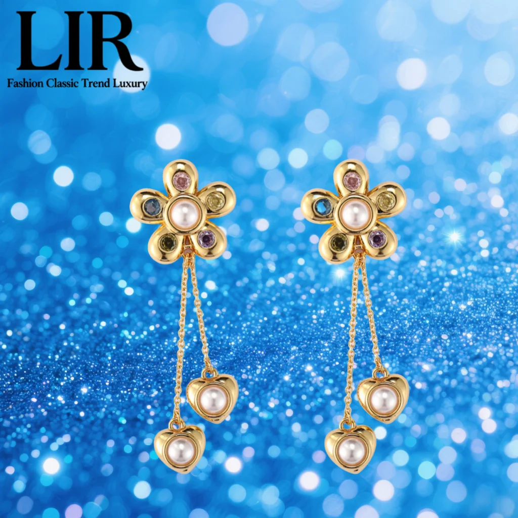 

LIR Fairy-like Dainty Colored Zircon Flower Tassel Earrings for Women S925 Silver Needle Pearl Inlaid Gift Box Free Shipping