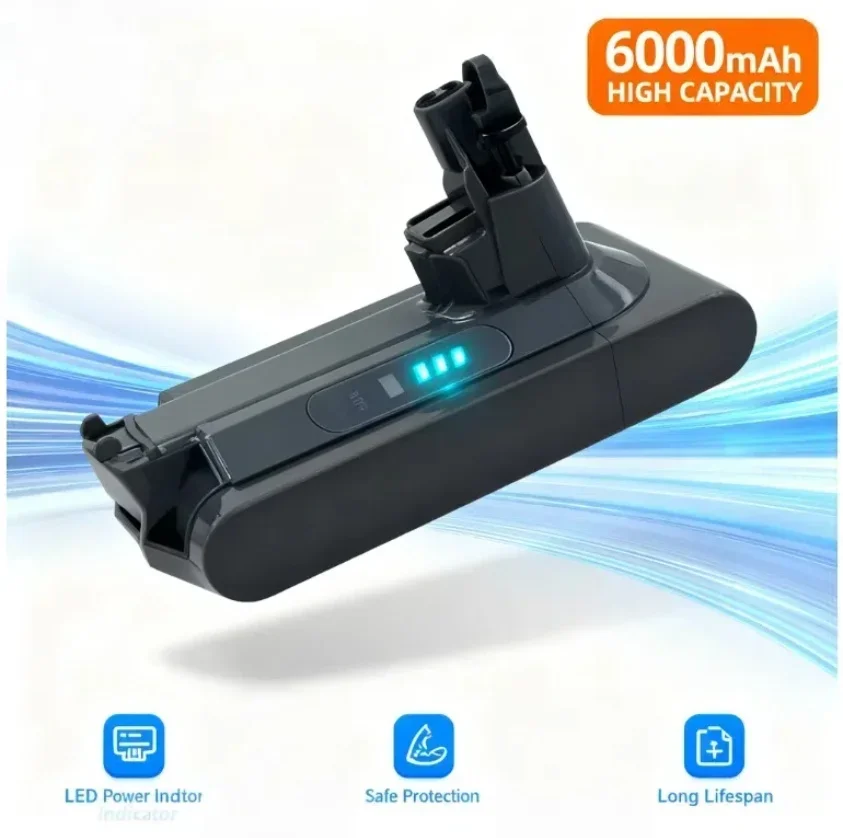 

25.2V 6000mAh-8000mAh Battery for Dyson V10 Animal/Absolute/Fluffy Cordless Vacuums, Ideal Replacement Power Accessory