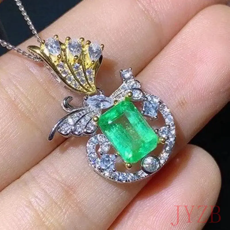 Simple and exquisite natural emerald necklace new product launch 925 pure silver plating gold lady Emerald