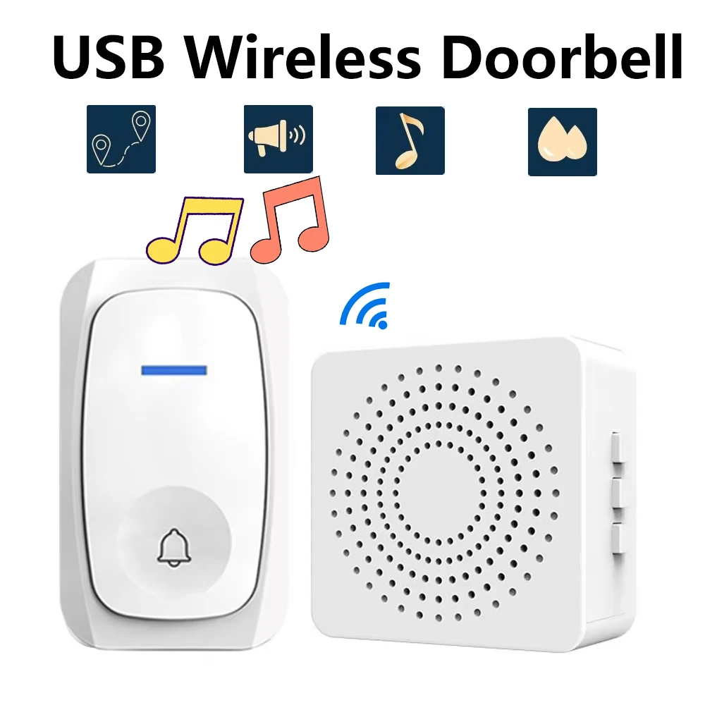 

Беспроводной дверной звонок, домашний интеллектуальный дверной звонок, водонепроницаемый дверной звонок, 150 м, USB-адаптер с дистанционным управлением, простая установка