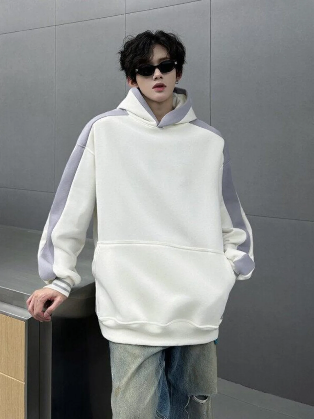 

Spring Heavyweight Men's Hoodie American Cleanfit Contrast Color Motorcycle Jaet Cool Sle Couple Base irt Casual Loose Fit