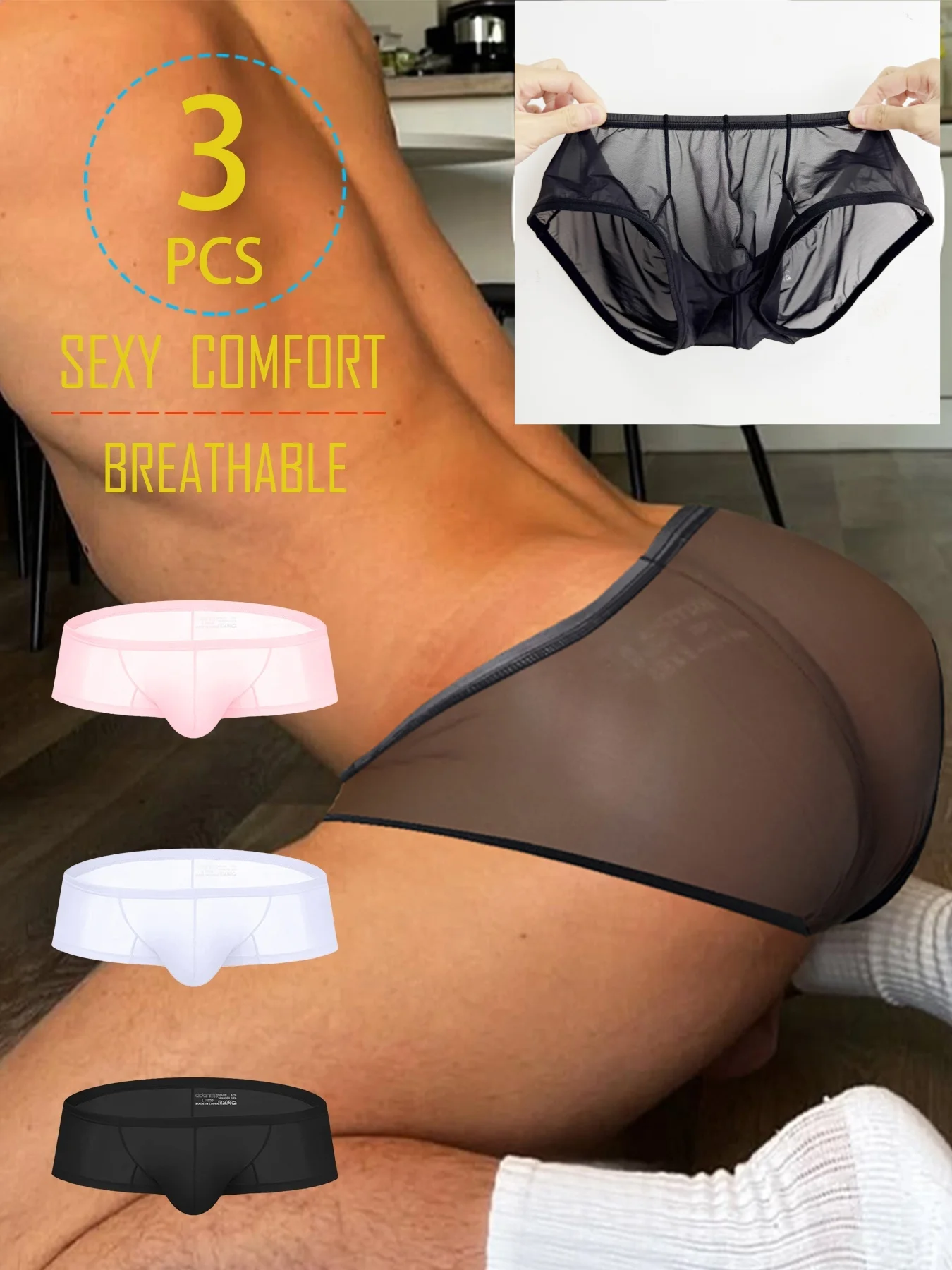 Men's Ice Silk Triangle Underwear - Sexy Sheer & Ultra Thin Low-Rise Briefs, Breathable Quick-Dry High Elastic Sports Underpants