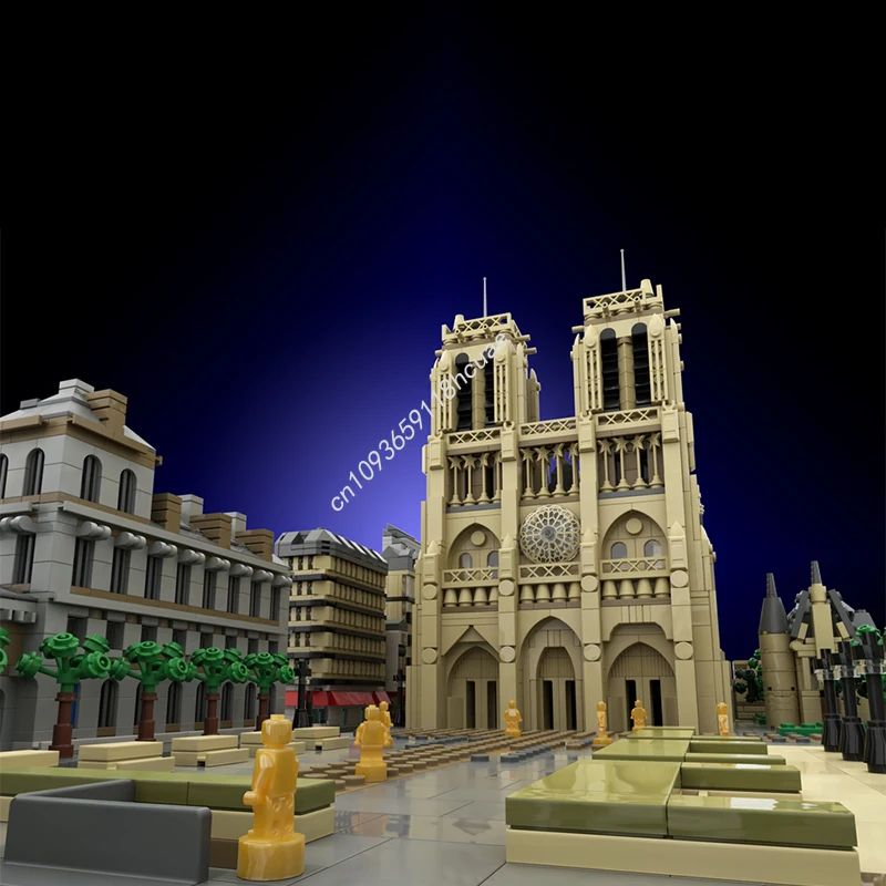 MOC Custom Modulair Beroemd Gebouw Notre-Dame De Paris Uitbreiding Display Model Bouwsteen Creatieve Montage Bakstenen Speelgoed Cadeau