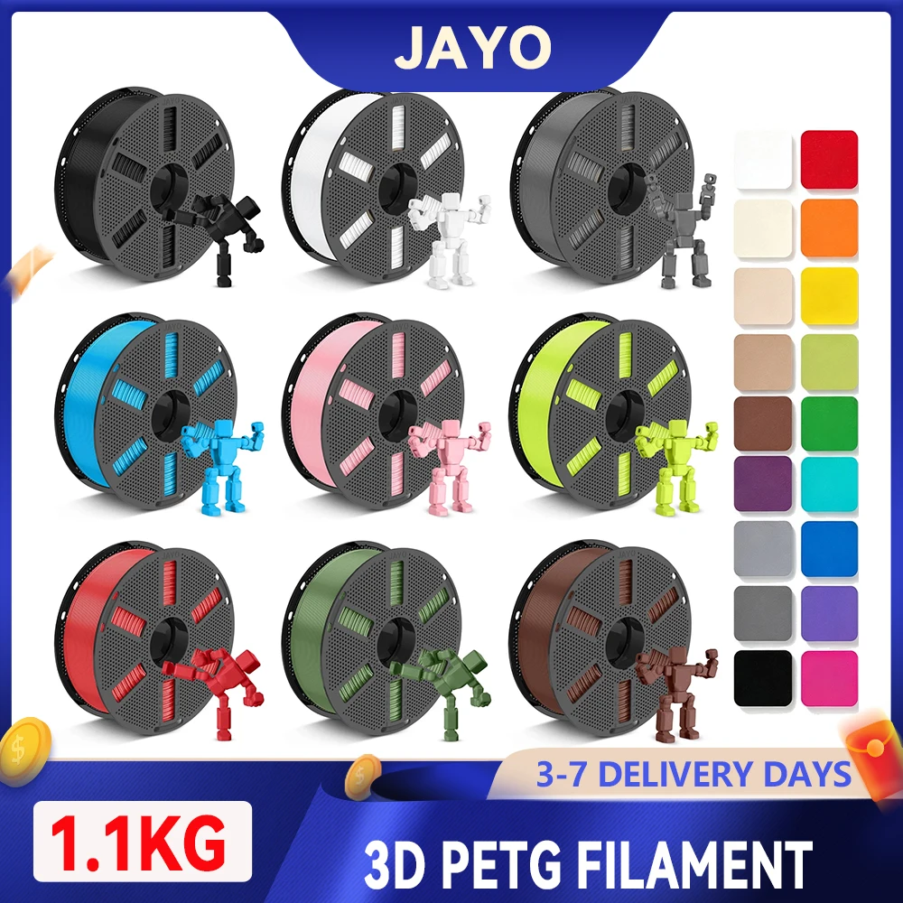 JAYO 3D PETG Filament 1.75mm +/-0.02mm 1100g PLA Printer Filament Neatly Wound 3D Printing Material For Bambu FDM 3D Printer
