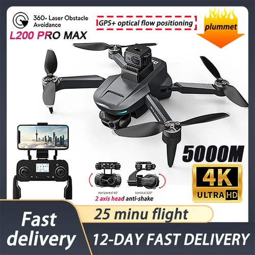 Imagen 1 del producto Dron profesional L200 PRO MAX 4K ESC, cámara Dual de 360 °, láser, evitación de obstáculos, 2 ejes, PTZ, sin escobillas, GPS, FPV, RC, Quadcopter, Juguetes