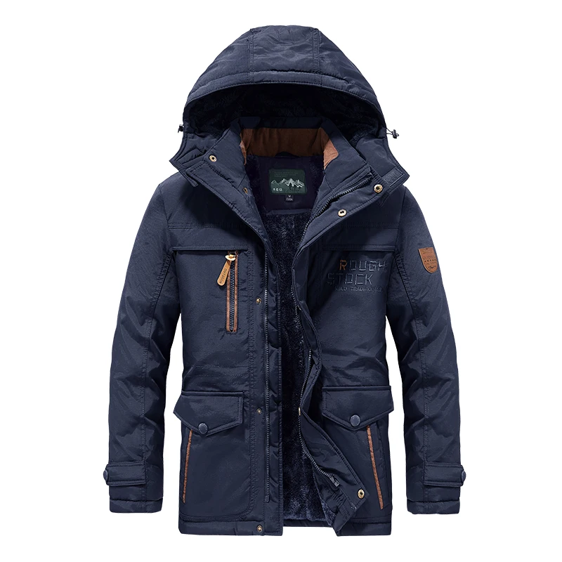 Cotton-padded Jacket Men Extra Fleece and Extra Warmth Extra Fat Medium Long Multi-pocket Cotton-padded Jacket Men Winter Coat