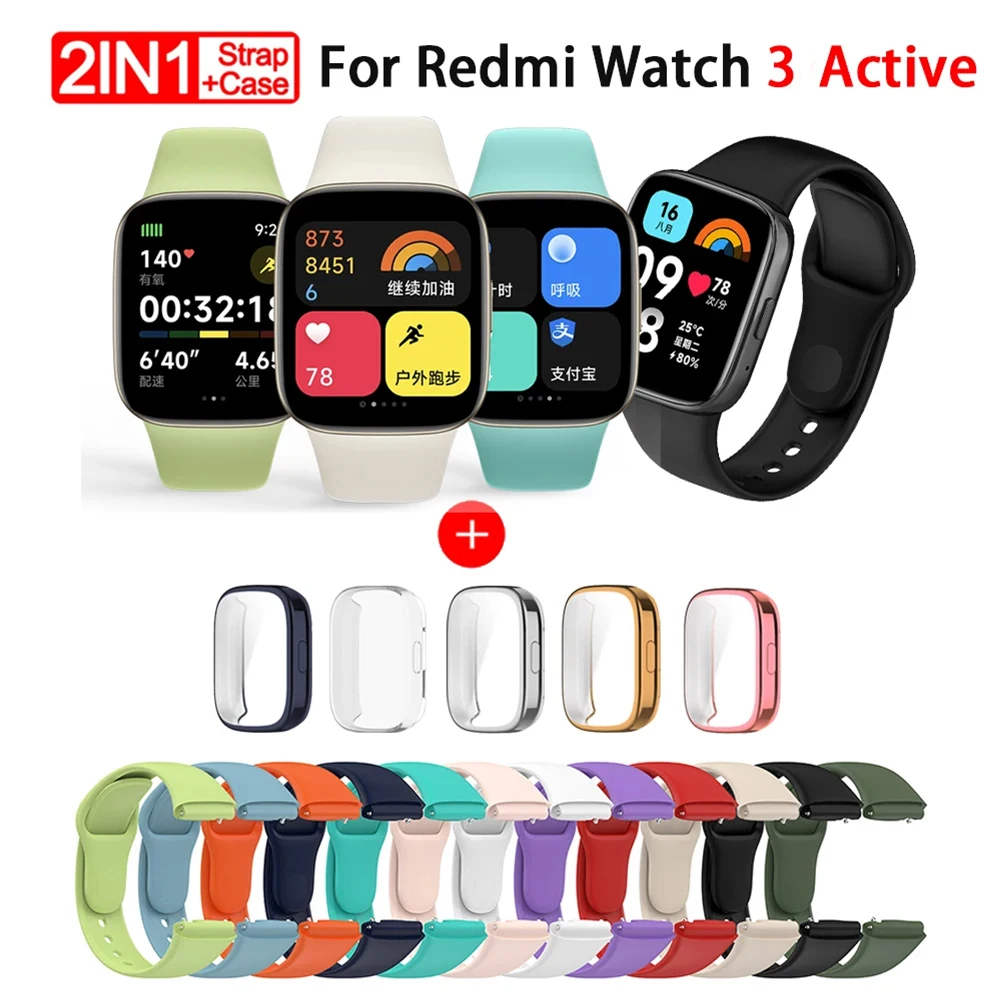 Weiches Silikonarmband für Redmi Watch 3, aktives Band-Zubehör, intelligentes Ersatzarmband und Displayschutzfolie