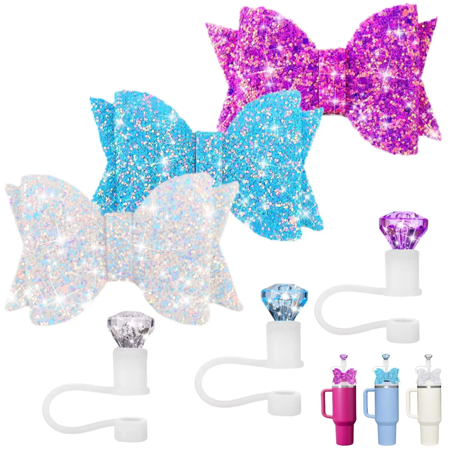 Bow Ties and Diamond  for   Straw Cover Accessories Reusable Straw Toppers for   Tumblers