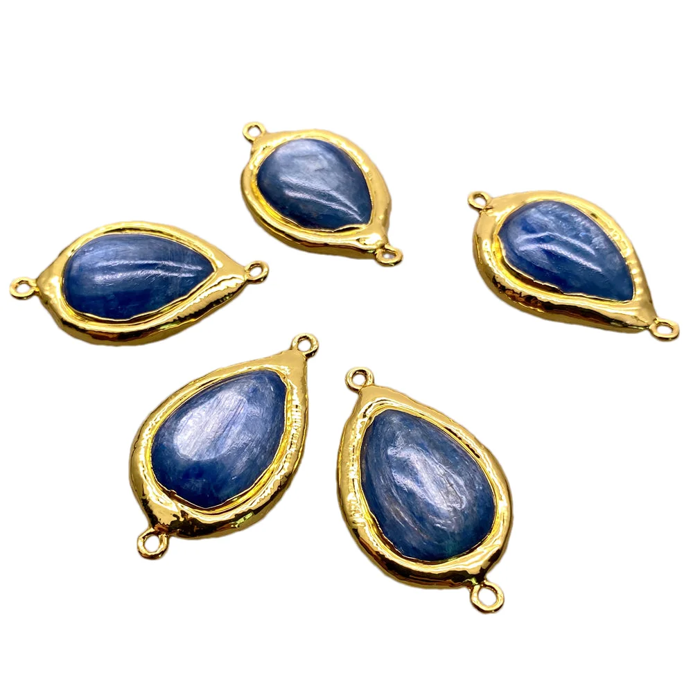 5 Pcs Natural Teardrop Blue Kyanite Stone Connector Double Bails For Making Bracelet Necklace Jewelry DIY