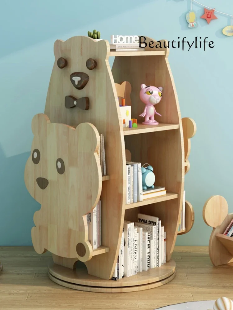 0 أرضية رف كتب دوارة، خزانة كتب للأطفال، تخزين ألعاب رف كتب، تخزين من خشب البلوط #1