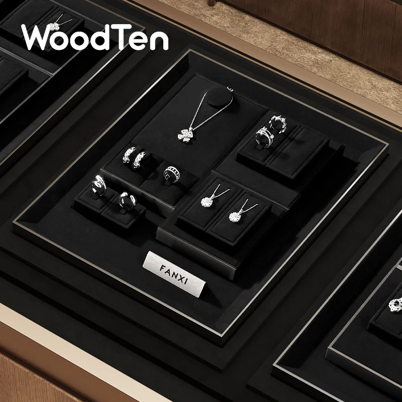 WoodTen Black Microfiber Jewelry Display Stand Ring Earring Necklace Jewelry Exhibition Props Light luxury Counter Display Rack