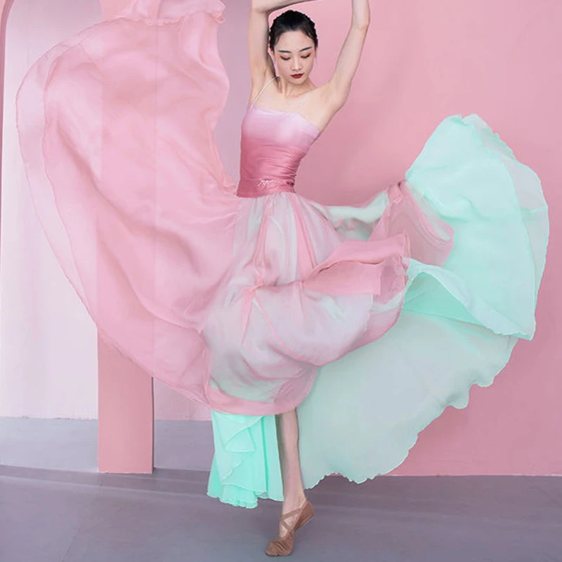 720 Degree Women Classical Dance Skirt Fairy Elegant Big Swing Skirt Belly Dance Costume Stage Performance Practice Long Skirts