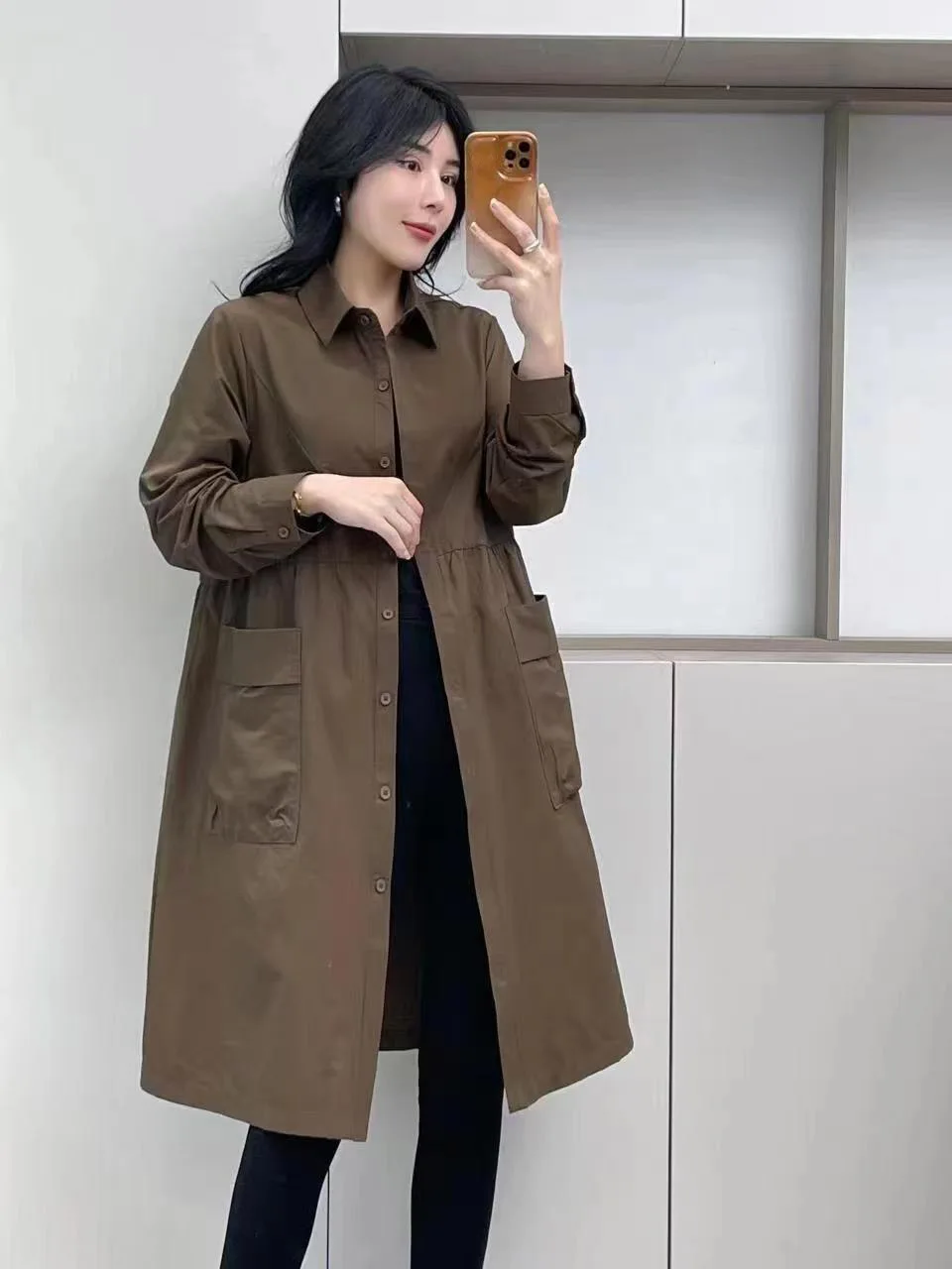 

Women's Clothing Slim fit mid-length windbreaker coat Autumn Winter New 0118