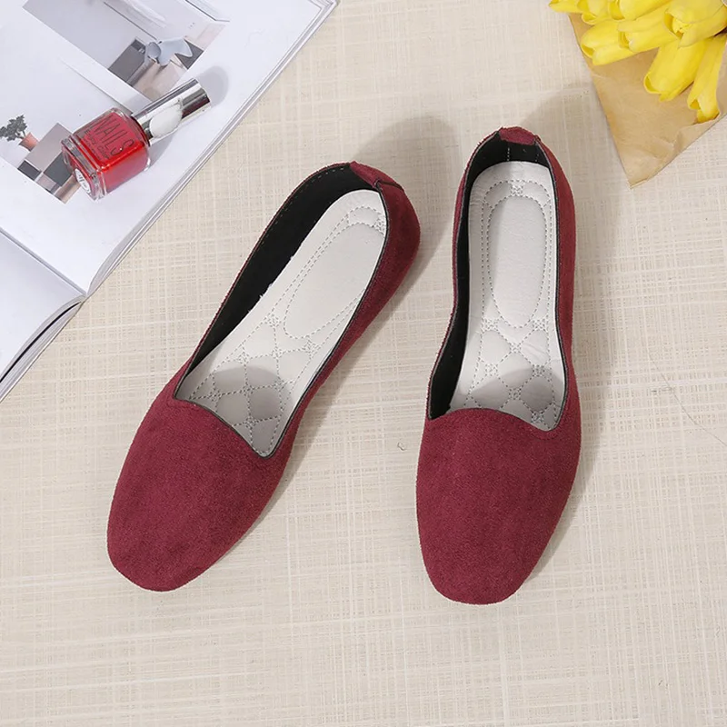 Woman Fashion Vacation Casual Suede Flats Lady Solid Color Outside Mocasines Female Lightweight Soft Sole Red Cheap Daily Shoes