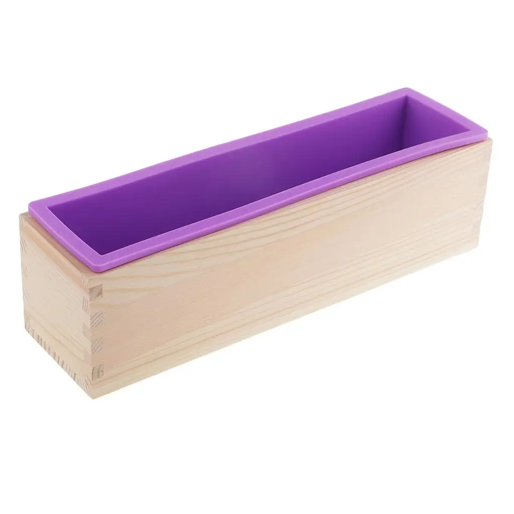 Rectangle Flexible Silicone Soap Loaf Mold with Wood Box DIY Chocolate Cake Bread Mould for Soap Making Craft Tools 900ml