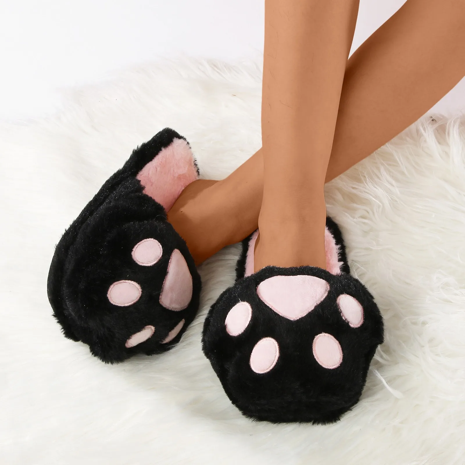 Cotton Slippers Female Simulation Cat Slippers Indoor Home Plush Anti Slip Shoes Cute Home Plush Womens Fuzzy Slipper Socks