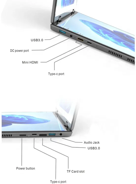 New Dual 14 Inch Full Size Double Display 2 in 1 Yoga N95 12th Gen Portable Business Computer Students Touch Screen Laptops