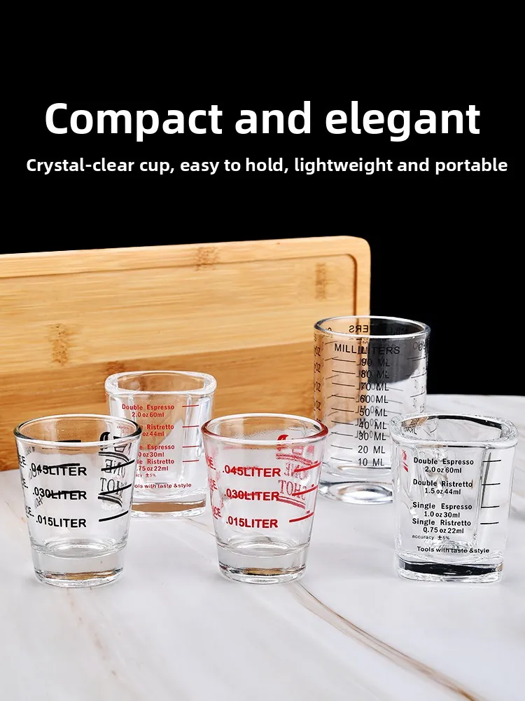 كوب زجاجي مزدوج الرأس لمقاهي القهوة ومحلات الشاي بالحليب، كوب قياس للإسبريسو الإيطالي مع مقياس
