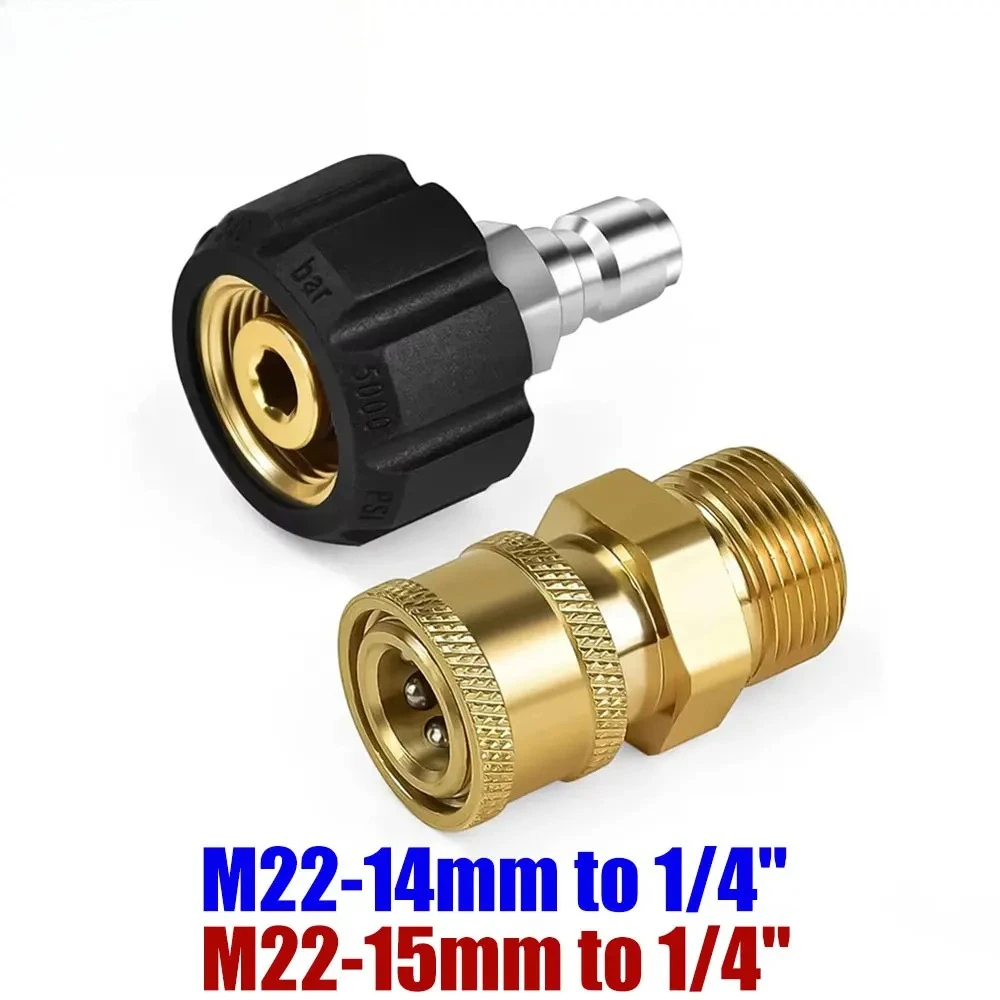 M22 14/15mm High Pressure Washer Quick Connect Coupler 1/4 Inch Adapter Hose Fitting for Car Washing Gun Water Pipe Connection
