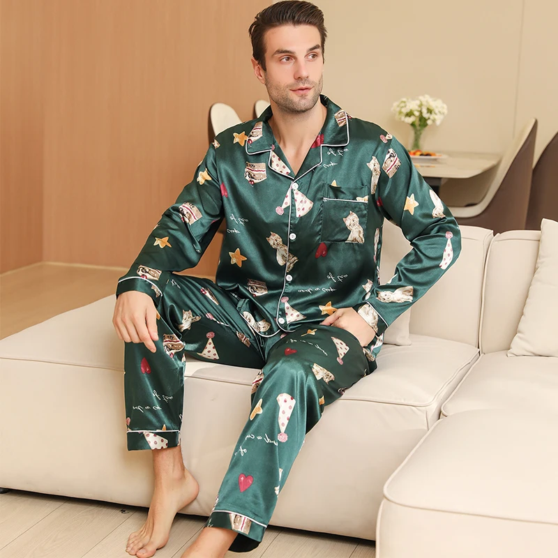 Men\'s pajamas long sleeves summer ice beautiful home clothes men\'s spring and autumn casual thin cardigan can wear out two suits