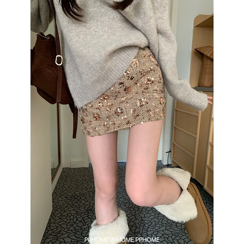 

Skirt High Waist A Word Woolen Sexy Nightclub Style Short Skirt Woman