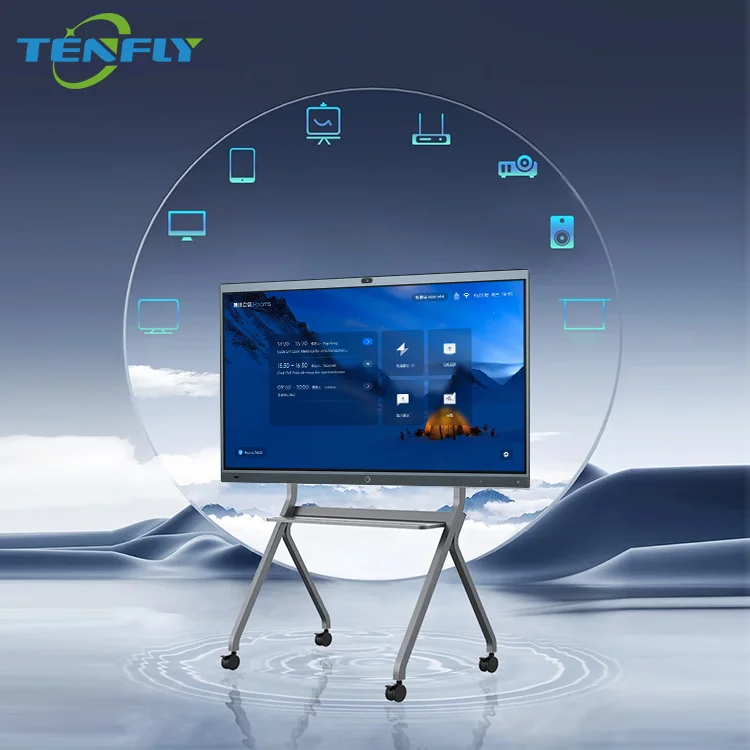 

Портативная интерактивная доска TENFLY на колесах, 65 дюймов, мобильная умная тележка с сенсорным дисплеем для передвижной учебной комнаты