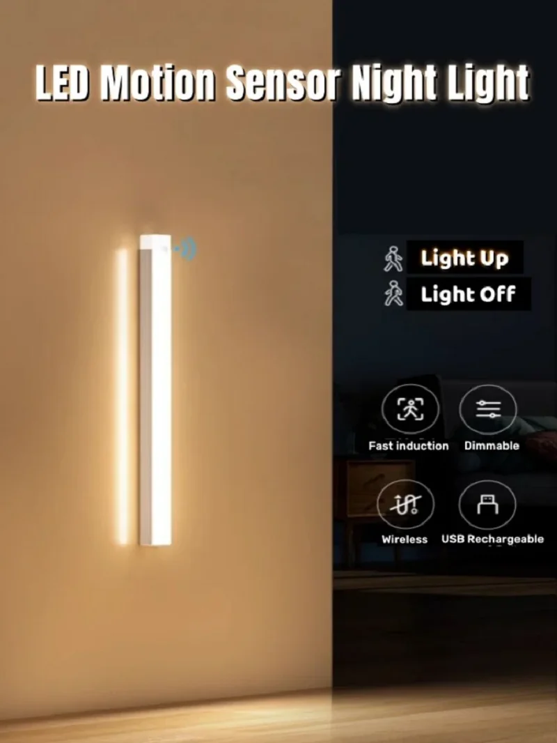 AITHEA Rechargeable Motion Sensor LED Cabinet Light Induction Night Light Portable Bar Lamp for Bedside Wardrobe Closet Aisle