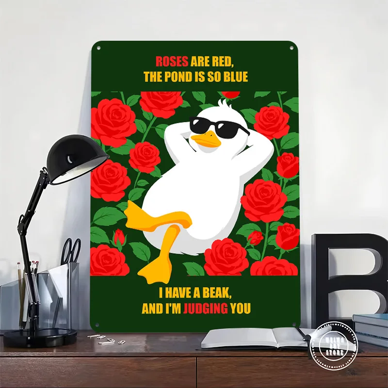 Funny Duck Judging You Personalized 3D Textured Metal Poster Wall Art Tinplate Sign for Decoration Room Ornaments Office Decor