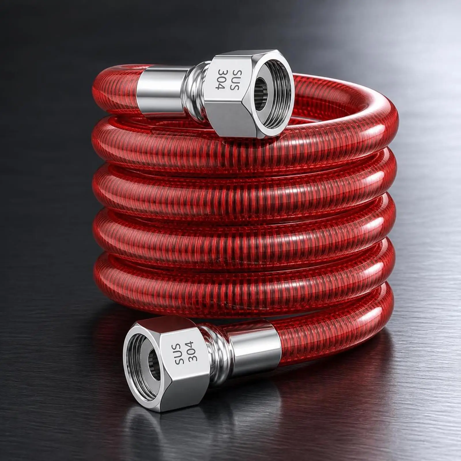 High Pressure Hose Connector Industrial Grade 304 Stainless Steel Corrugated PVC Insulated for Bathroom Water Inlet