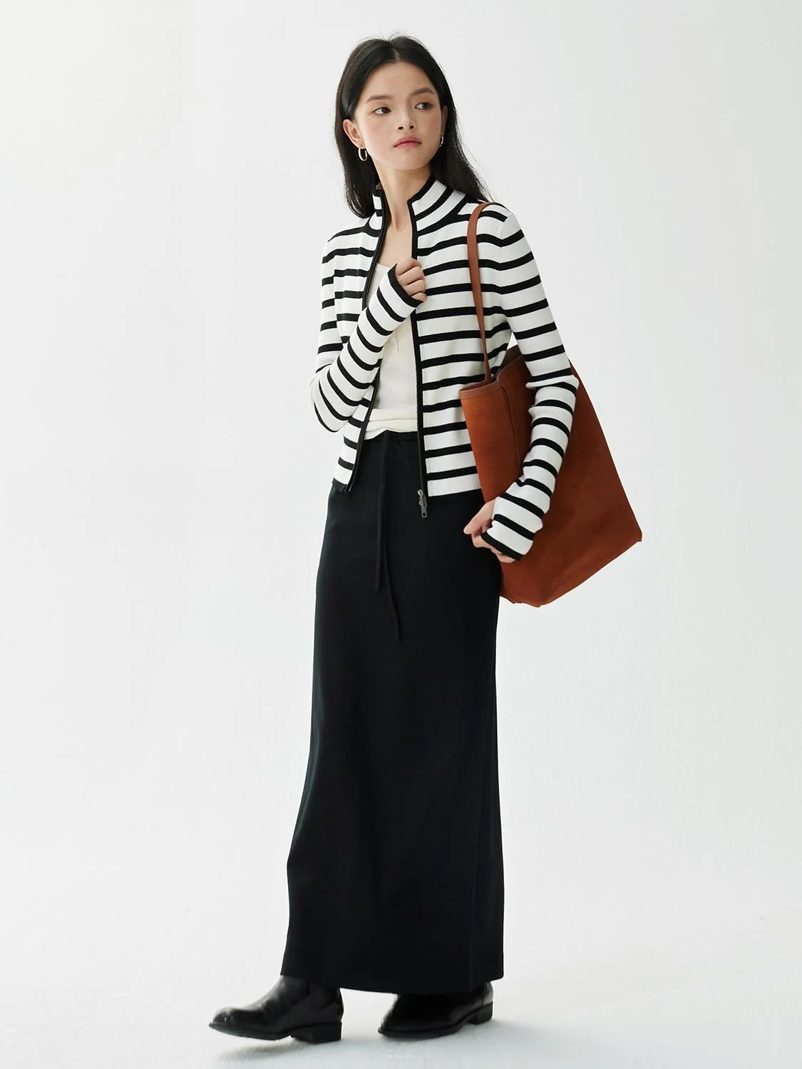 

Женский вязаный кардиган MsDidion K Series Milan Tweed Wine, 80% шерсть, в полоску, с высоким воротником, на молнии