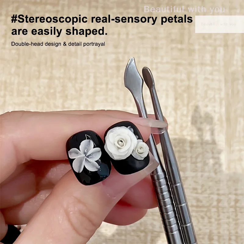 New3Pcs Dual-end-Skulptur Spachtel Stift Für Nail art UV Gel Polnischen Spitze Carving Blume Malerei Stift Nagel Design werkzeug Maniküre Werkzeug