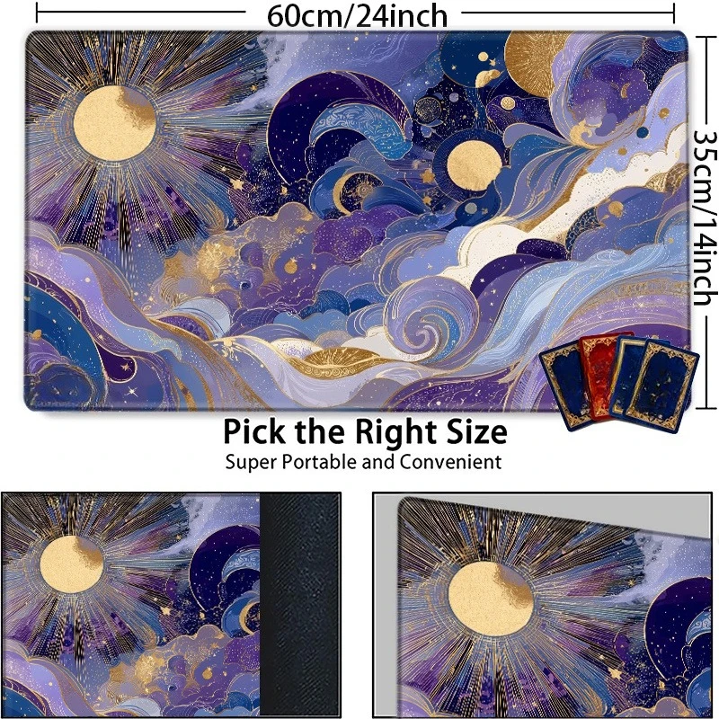 Dreamy celestial vortex and solar TCG game pad. Suitable for family gatherings and card game enthusiasts. A magical fantastical