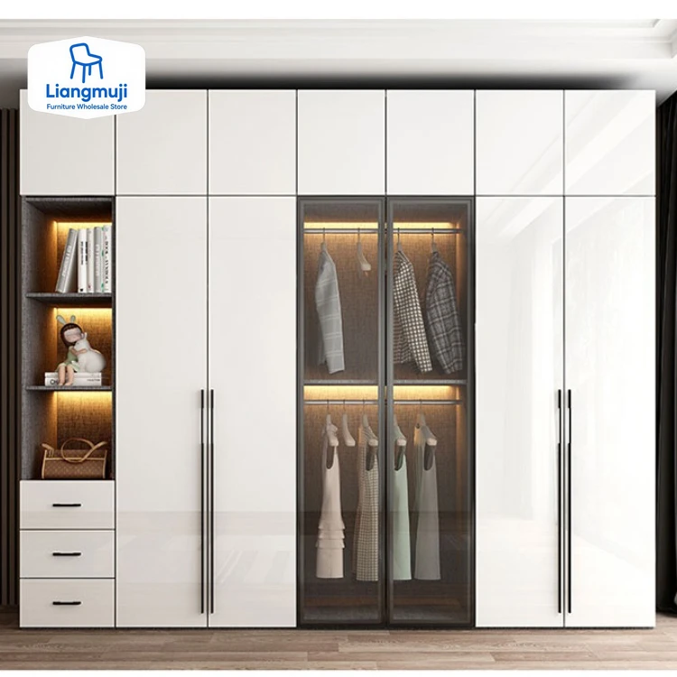 

Современный минималистичный светлый роскошный глянцевый шкаф для спальни, распашная дверь, скандинавский большой шкаф, шкафчик, стеклянная дверь, гардеробный шкаф