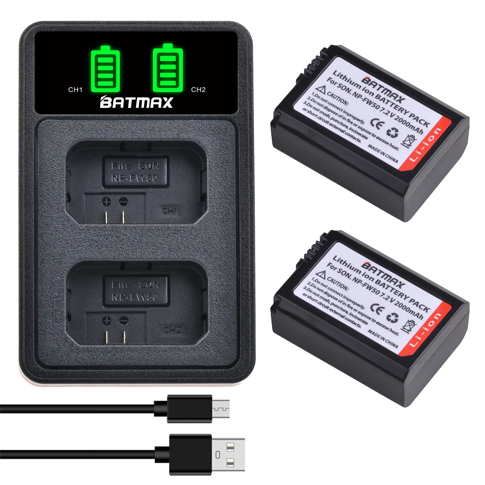 4X 2000mAh NP-FW50 NP FW50 Batterij + LED USB Dual Charger voor Sony A6000 A6400 A6300 A6500 A7 A7II A7RII A7SII A7S A7S2 A7R
