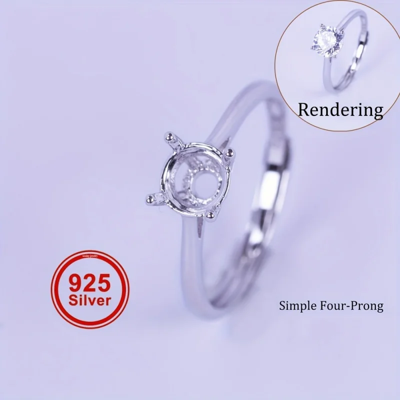 

6mm-6.5mm Size Simple Four-Prong Moissanite/Gemstone Ring Setting, S925 Sterling Silver Ring Base For DIY Women's Ring Making