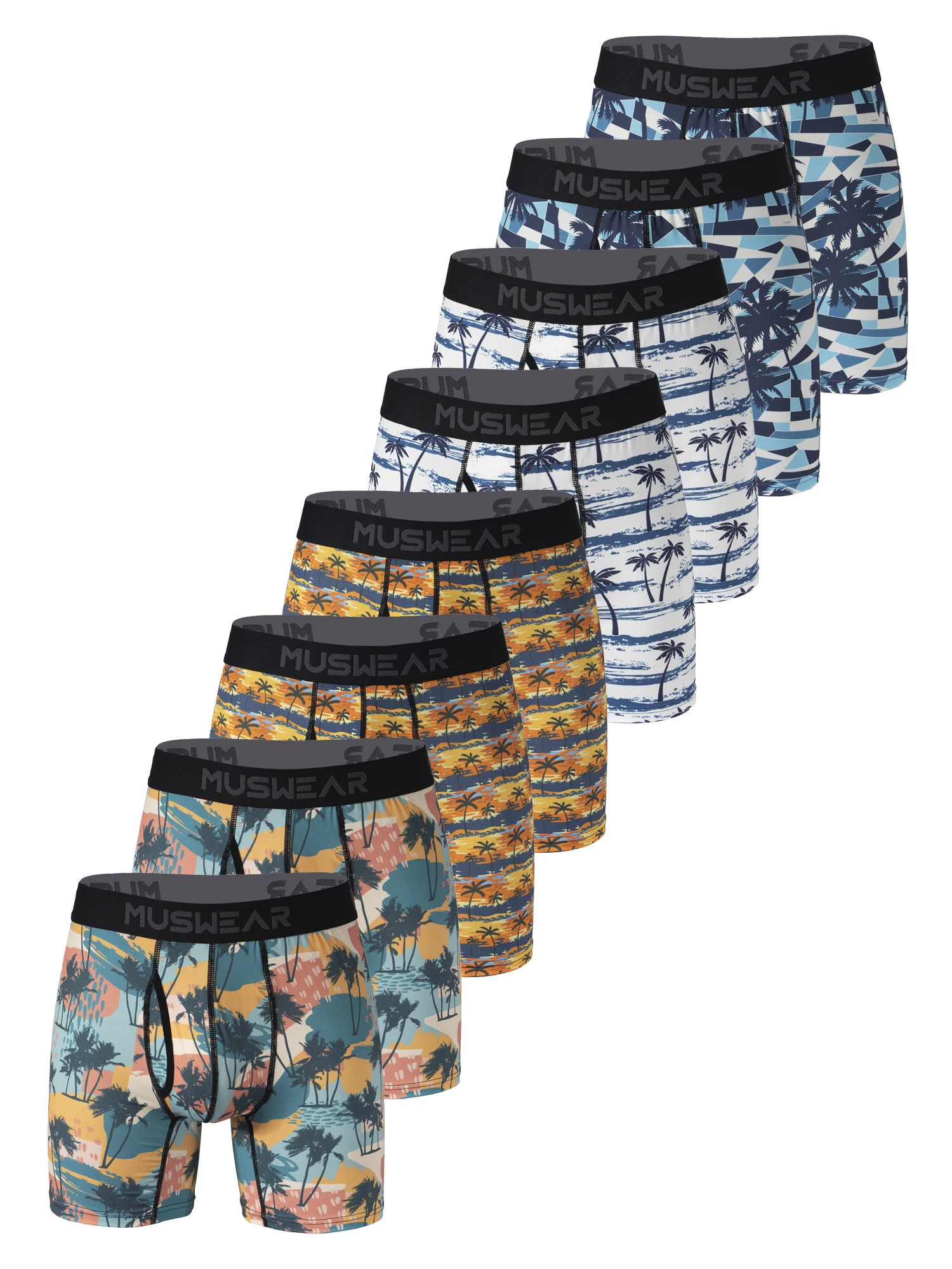 

MUSWEAR 8 шт. Мужские трусы-боксеры с боковым вырезом, двусторонняя наческа, высокая эластичность, принт по всей поверхности, широкий пояс, быстросохнущие